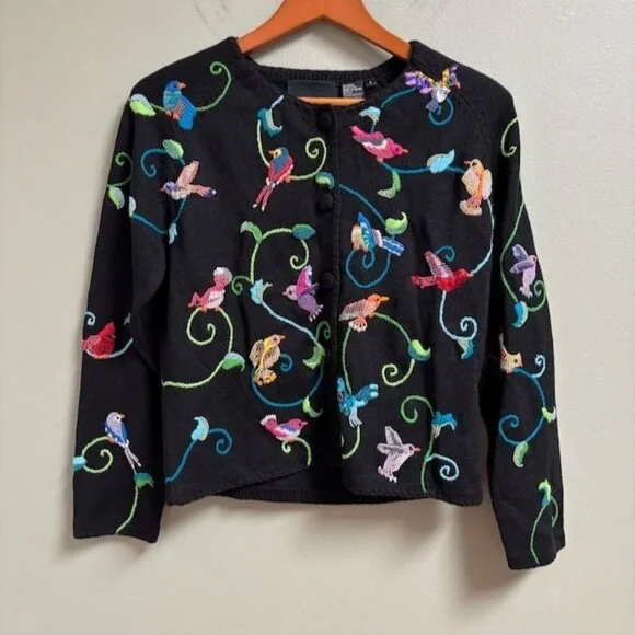 Michael Simon Women Bird Embroidered Beaded Cardigan Size S Colorful Art to Wear - Picture 1 of 13